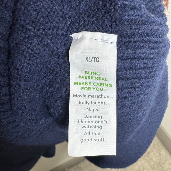 Aerie XL Navy Leopard Print Colorblock Sweater Crewneck Long Sleeve Pullover - Picture 6 of 11